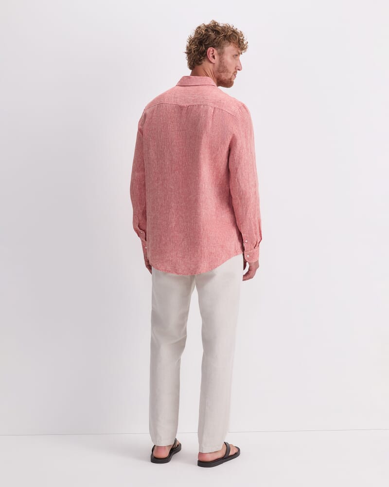 Long Sleeve Linen Yarn-Dyed Shirt in TERRACOTTA