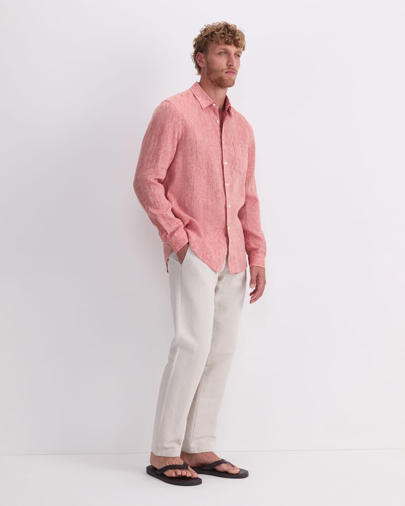 Long Sleeve Linen Yarn-Dyed Shirt in TERRACOTTA