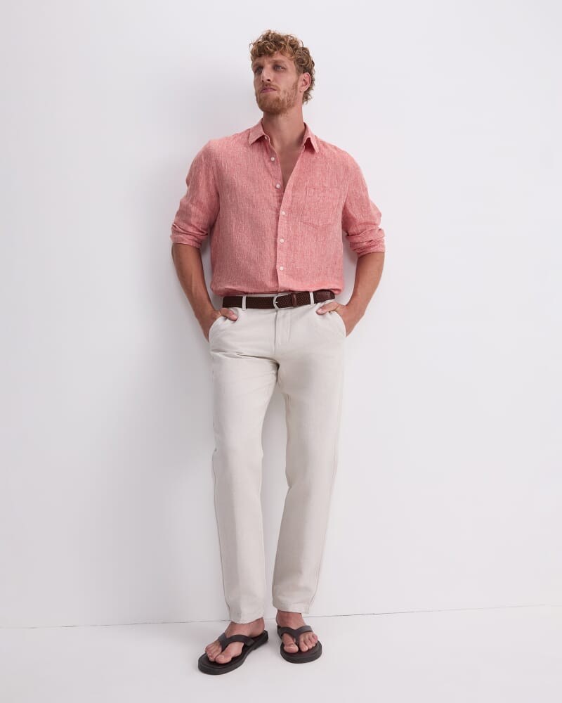 Long Sleeve Linen Yarn-Dyed Shirt in TERRACOTTA