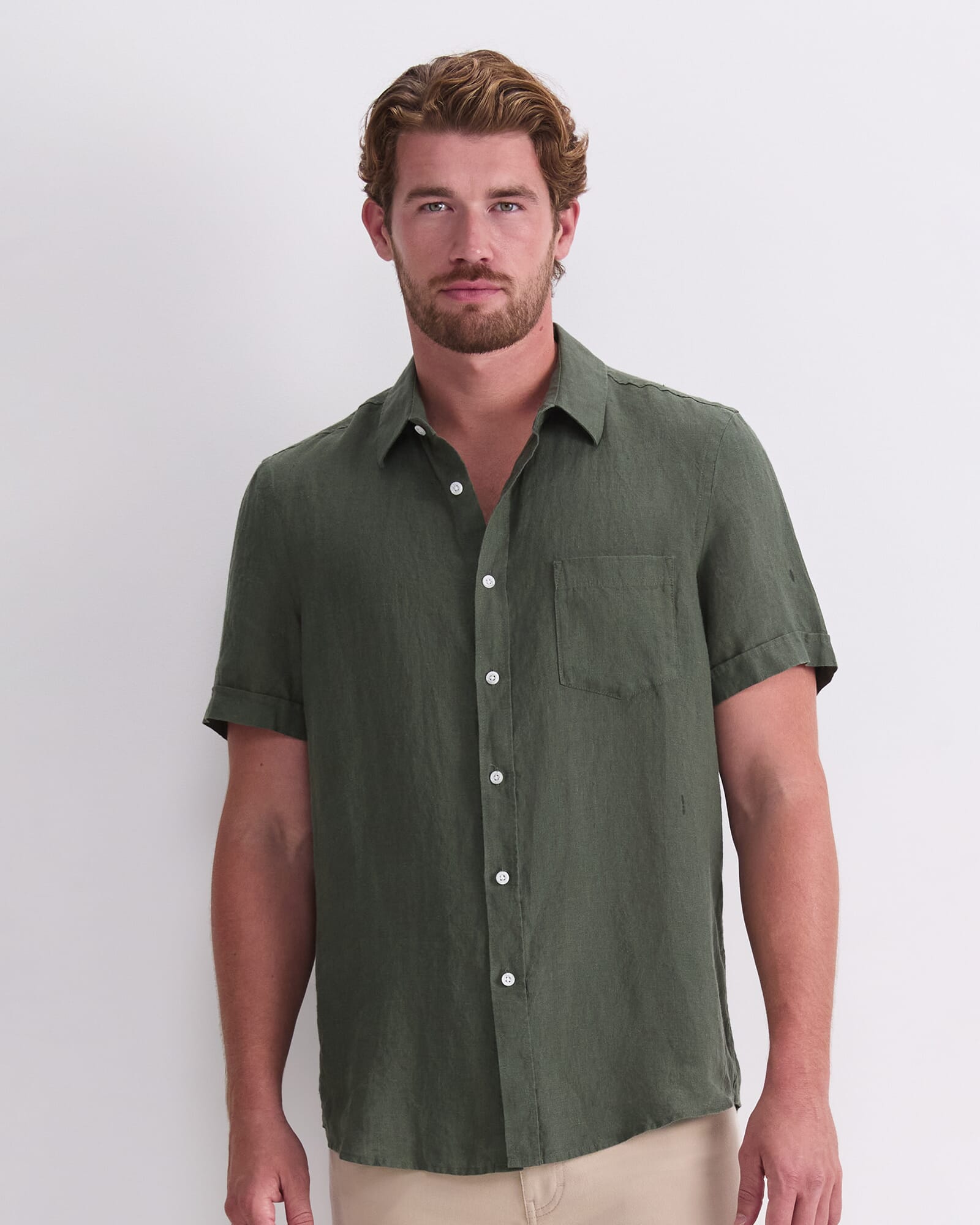 Short Sleeve Yarn-Dyed Linen Shirt