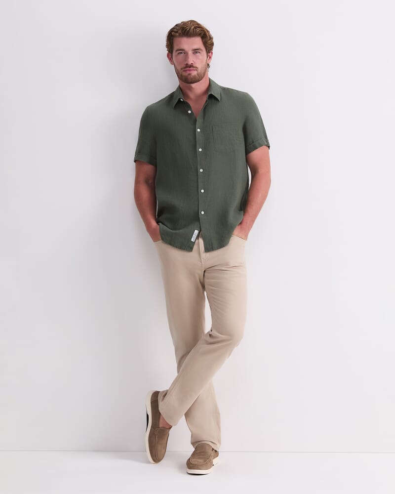 Short Sleeve Yarn-Dyed Linen Shirt in KHAKI