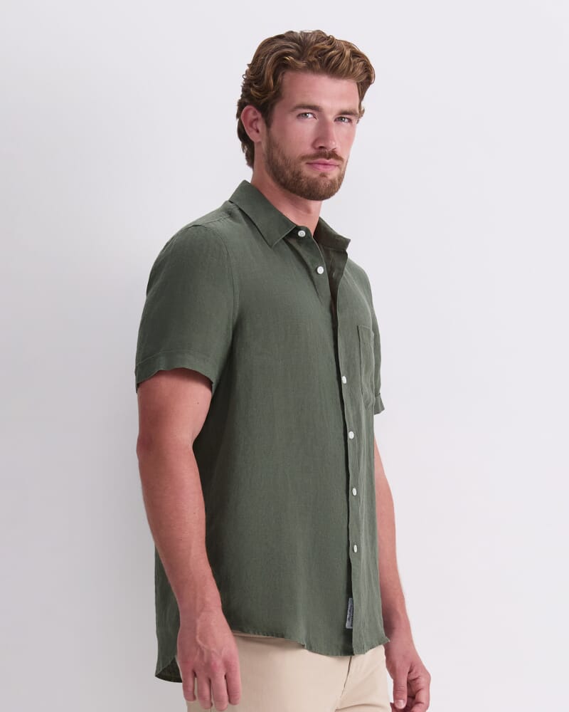 Short Sleeve Yarn-Dyed Linen Shirt in KHAKI