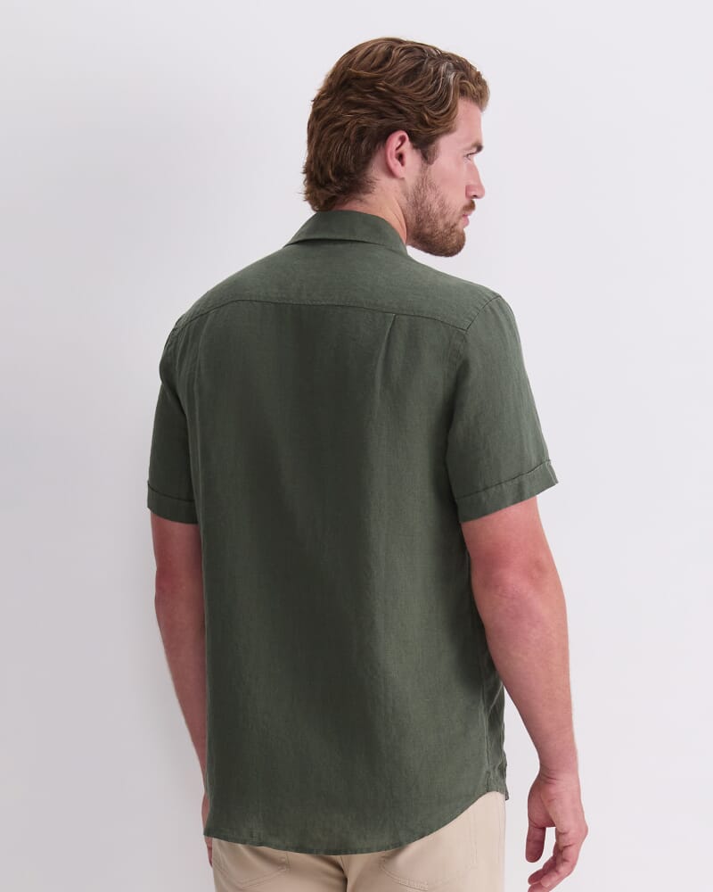 Short Sleeve Yarn-Dyed Linen Shirt in KHAKI