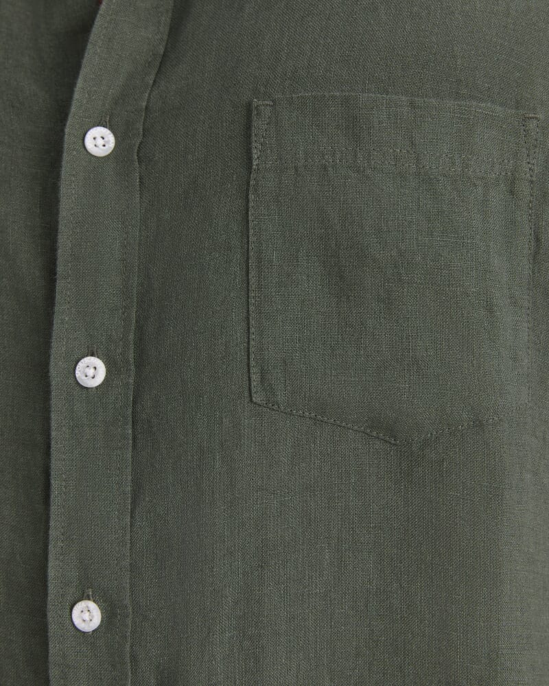 Short Sleeve Yarn-Dyed Linen Shirt in KHAKI