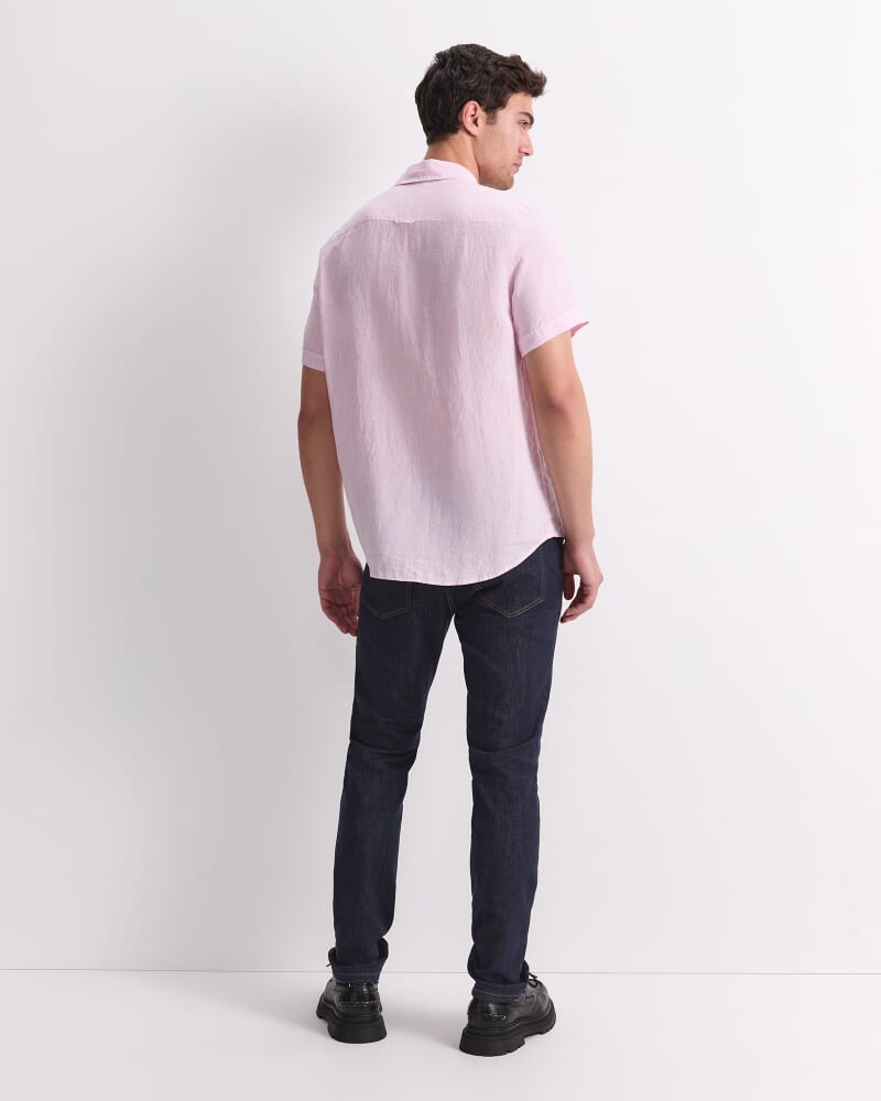 Short Sleeve Yarn-Dyed Linen Shirt in PALE PINK