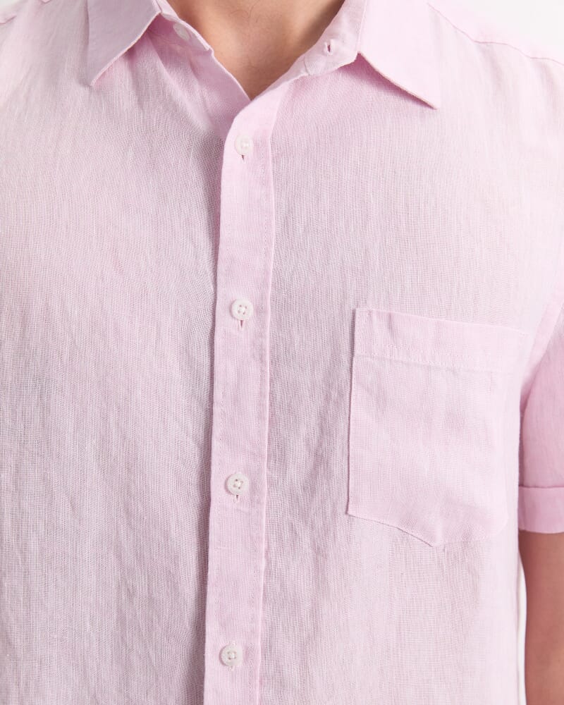 Short Sleeve Yarn-Dyed Linen Shirt in PALE PINK