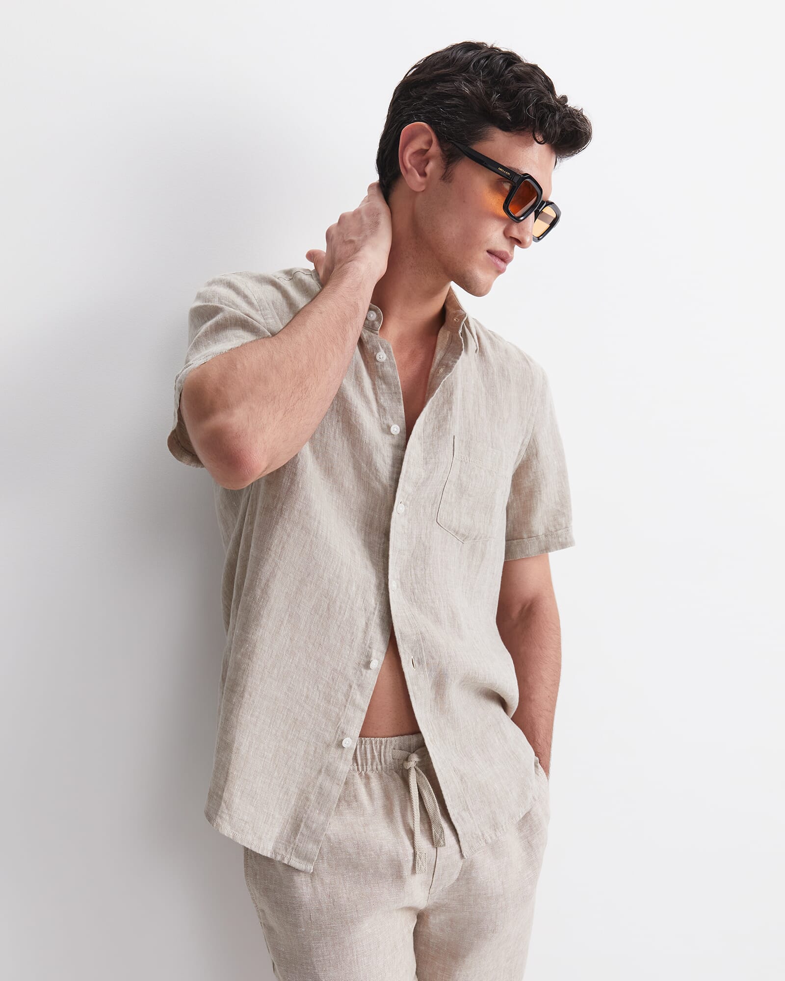Short Sleeve Yarn-Dyed Linen Shirt
