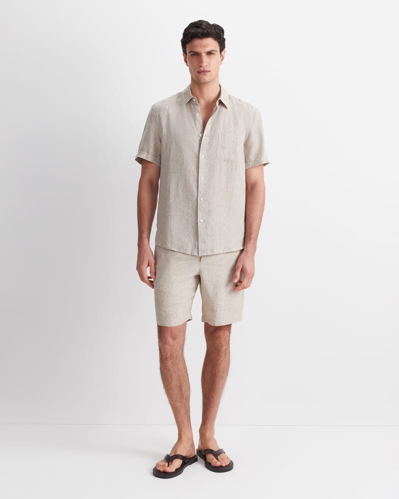 Short Sleeve Yarn-Dyed Linen Shirt in STRING