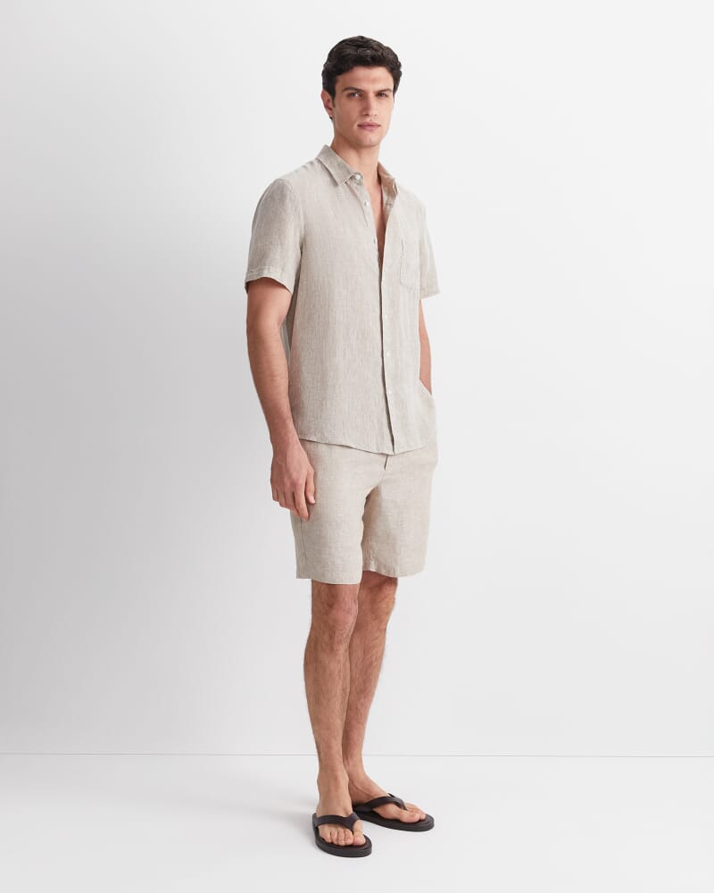 Short Sleeve Yarn-Dyed Linen Shirt in STRING