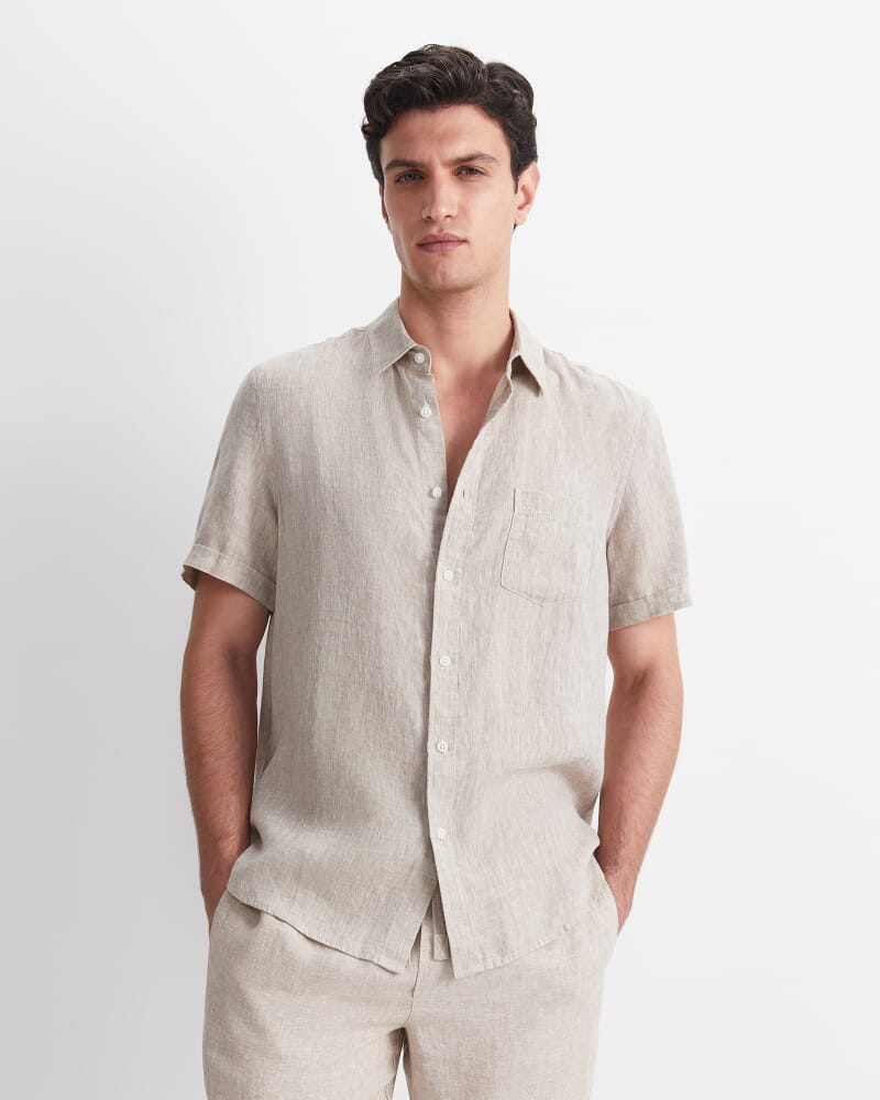 Short Sleeve Yarn-Dyed Linen Shirt in STRING