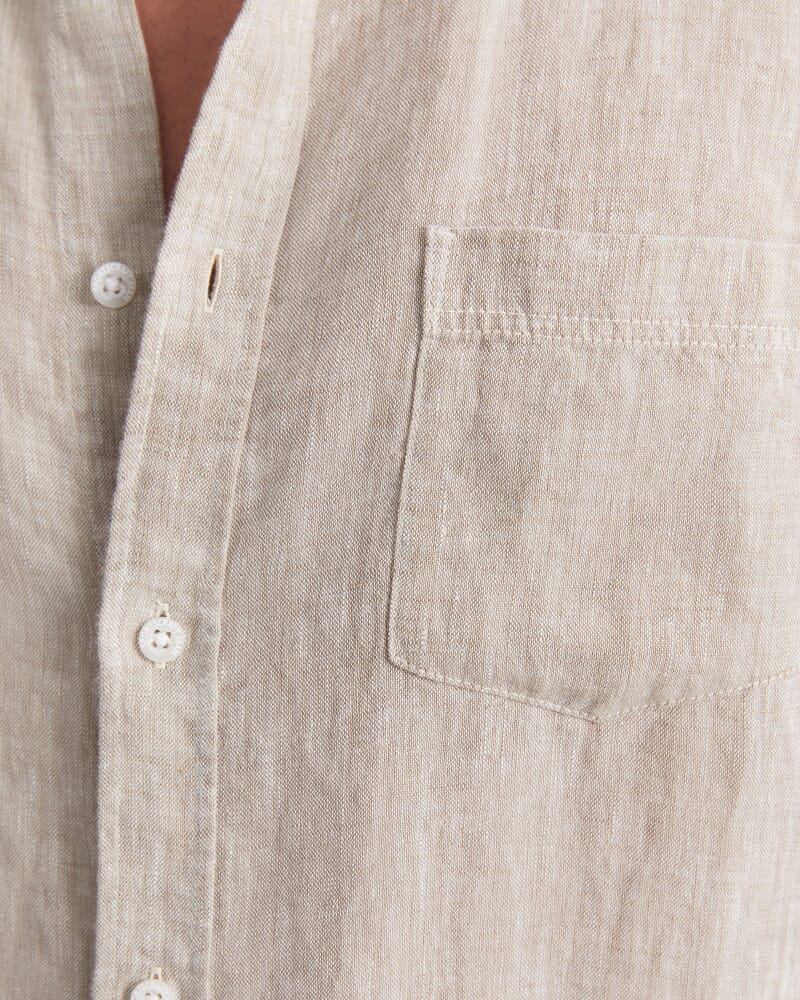 Short Sleeve Yarn-Dyed Linen Shirt in STRING