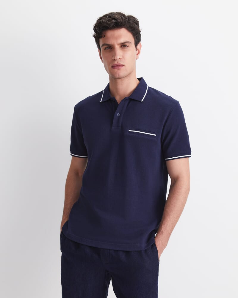 Toby Cotton Texture Polo in NAVY