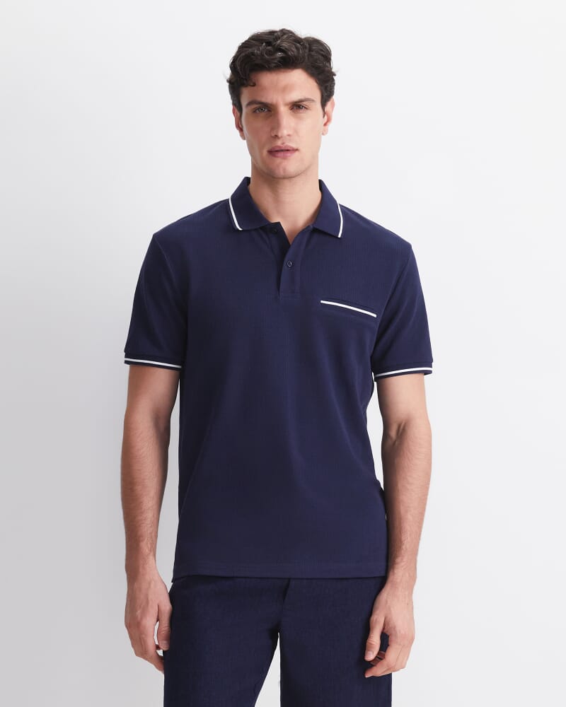 Toby Cotton Texture Polo in NAVY