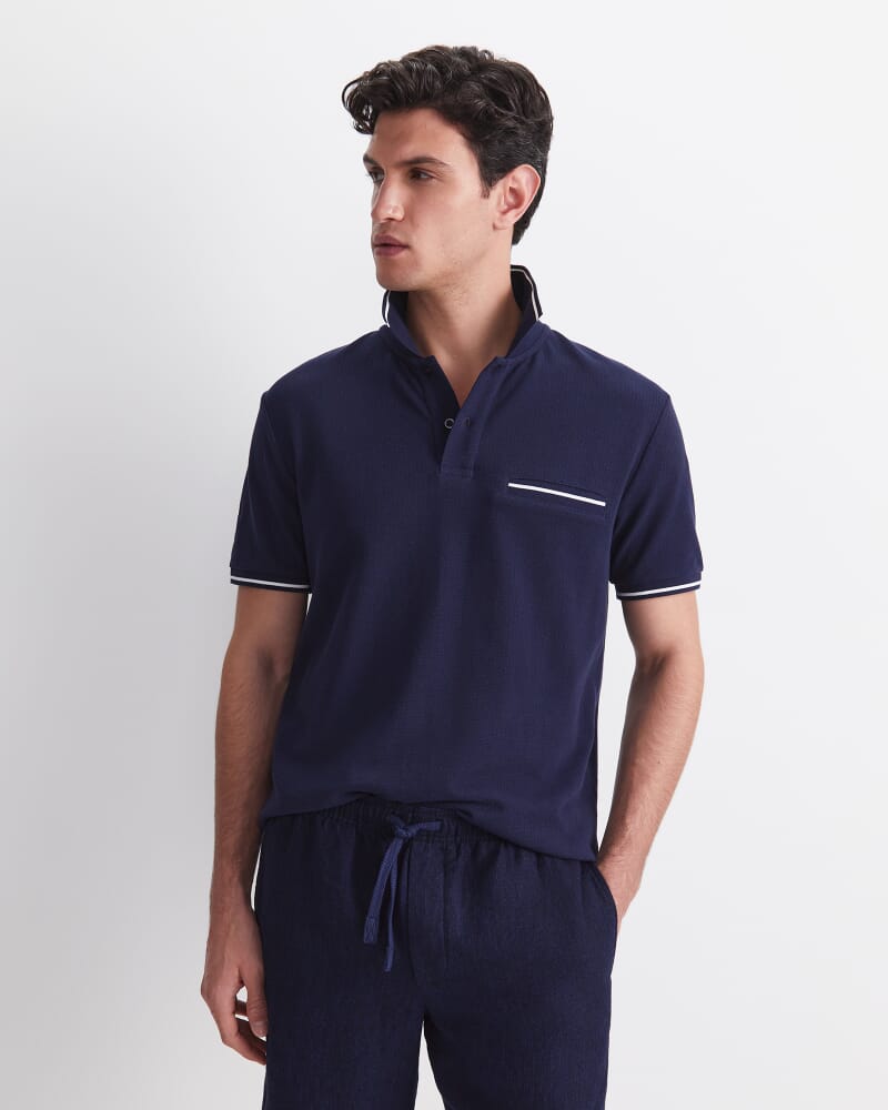 Toby Cotton Texture Polo in NAVY
