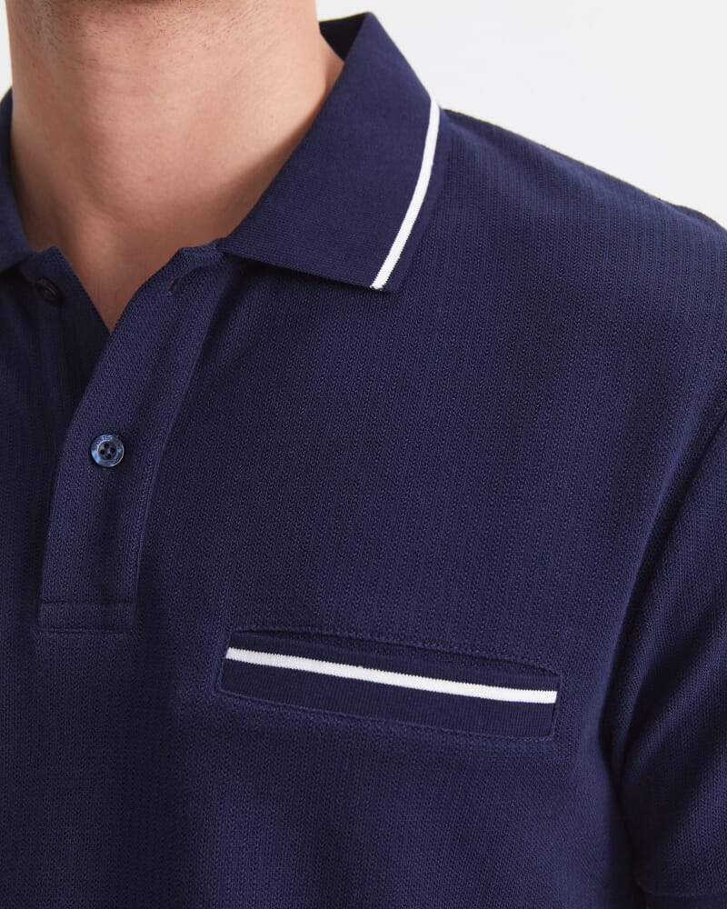 Toby Cotton Texture Polo in NAVY