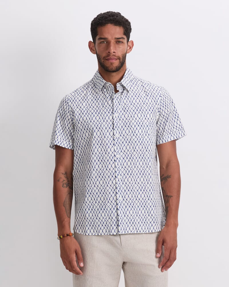 Guy Short Sleeve Liberty Print Shirt in WHITE/BLUE
