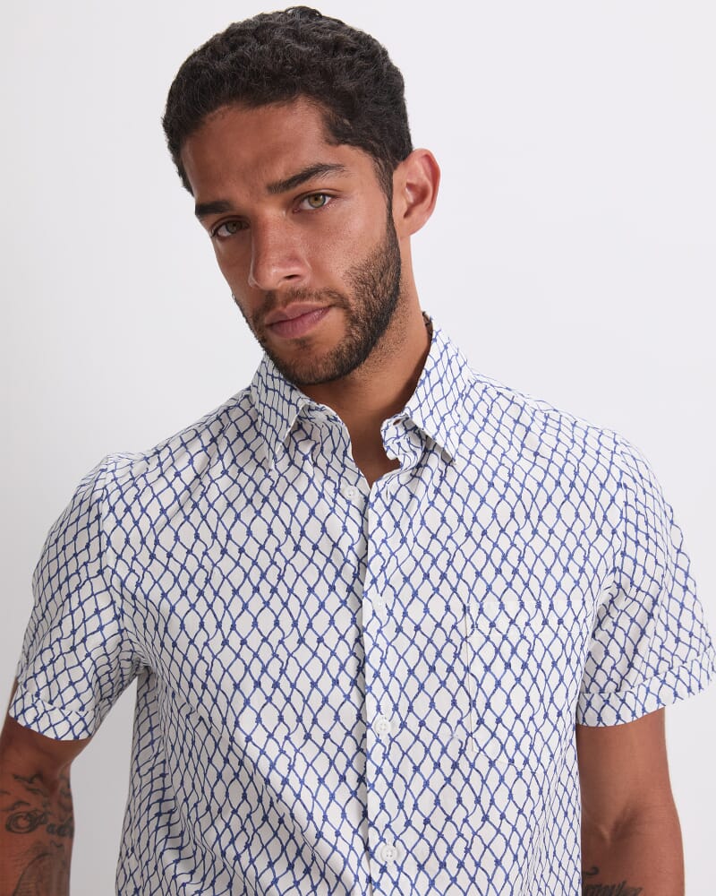 Guy Short Sleeve Liberty Print Shirt in WHITE/BLUE