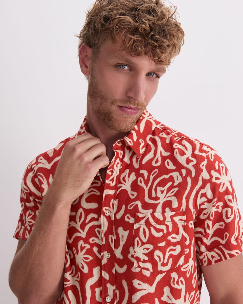 Milo Short Sleeve Print Shirt in TOMATO