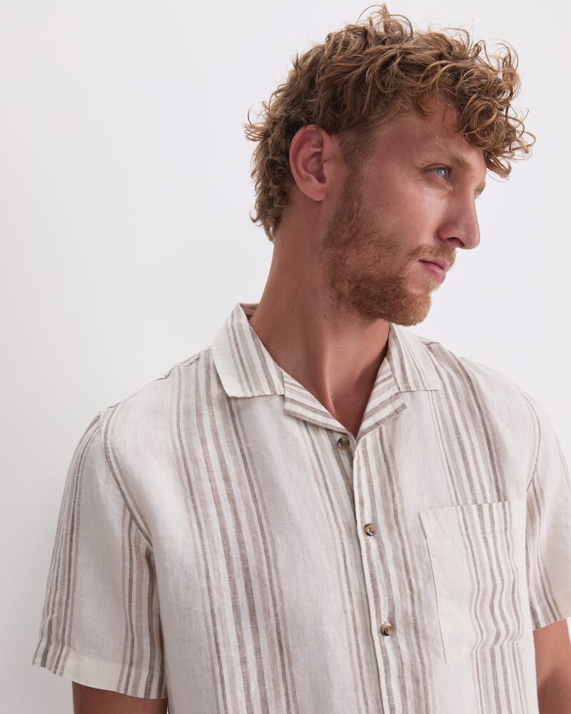 Cade Stripe Shirt in TAUPE/NATURAL