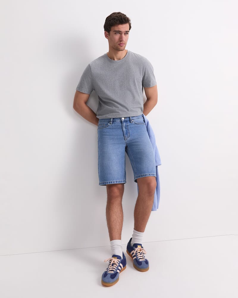 Aaran Denim 5 Pocket Short in MID WASH