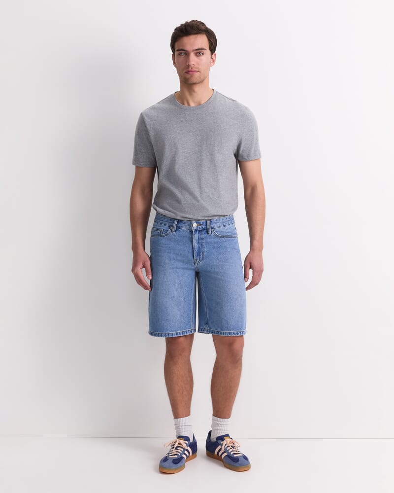 Aaran Denim 5 Pocket Short in MID WASH