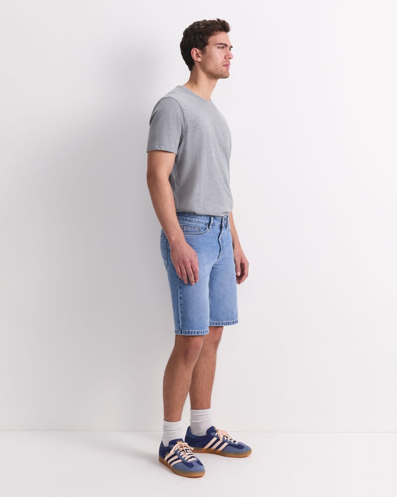 Aaran Denim 5 Pocket Short in MID WASH
