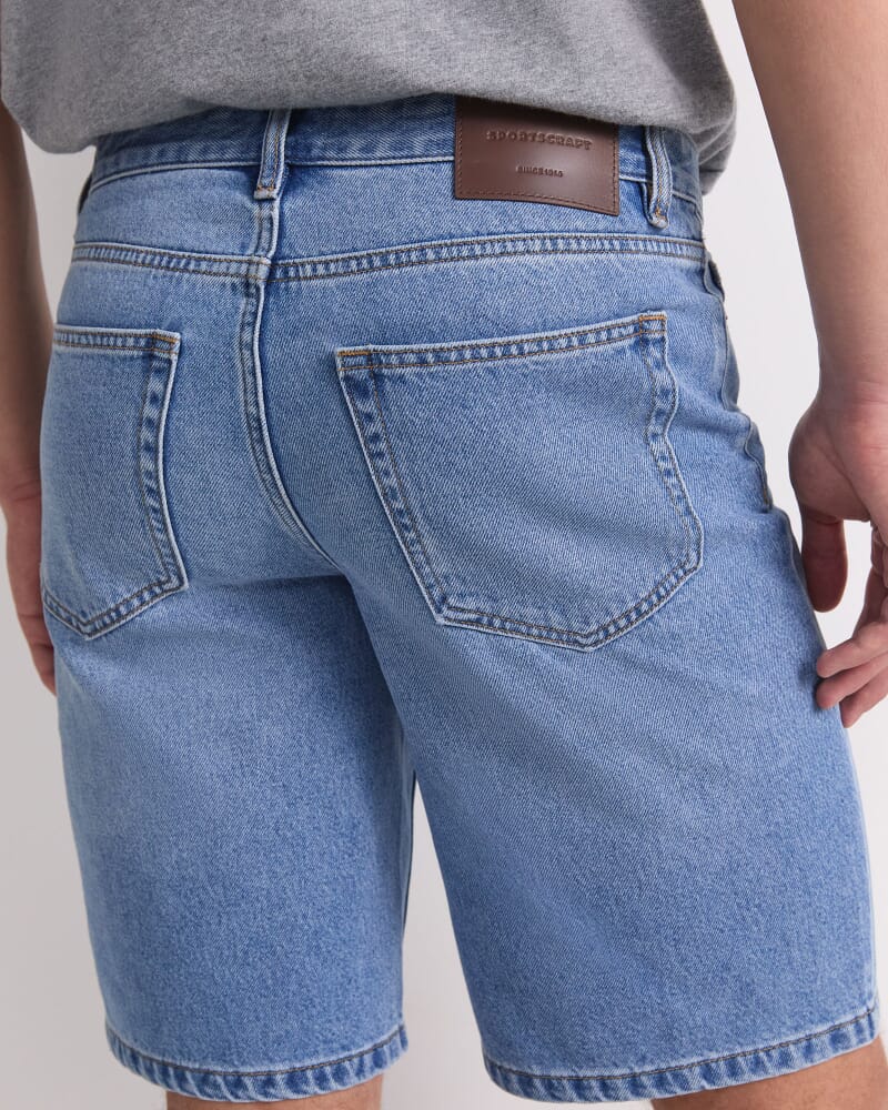 Aaran Denim 5 Pocket Short in MID WASH