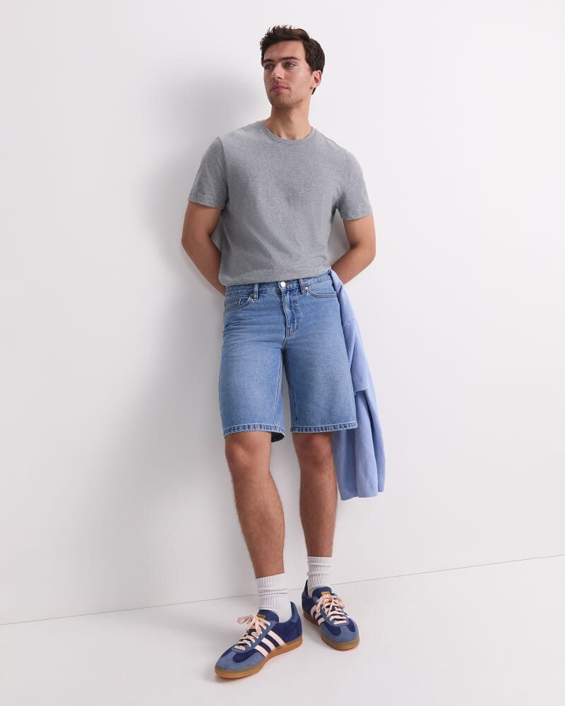 Aaran Denim 5 Pocket Short in MID WASH