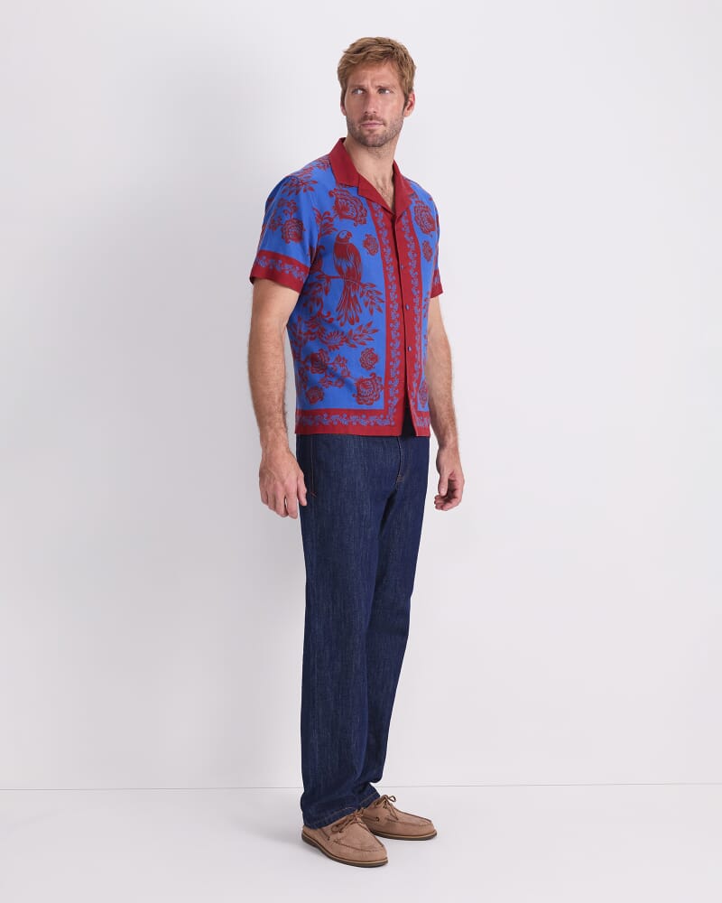 Mulga Short Sleeve Print Shirt in BLUE/RED