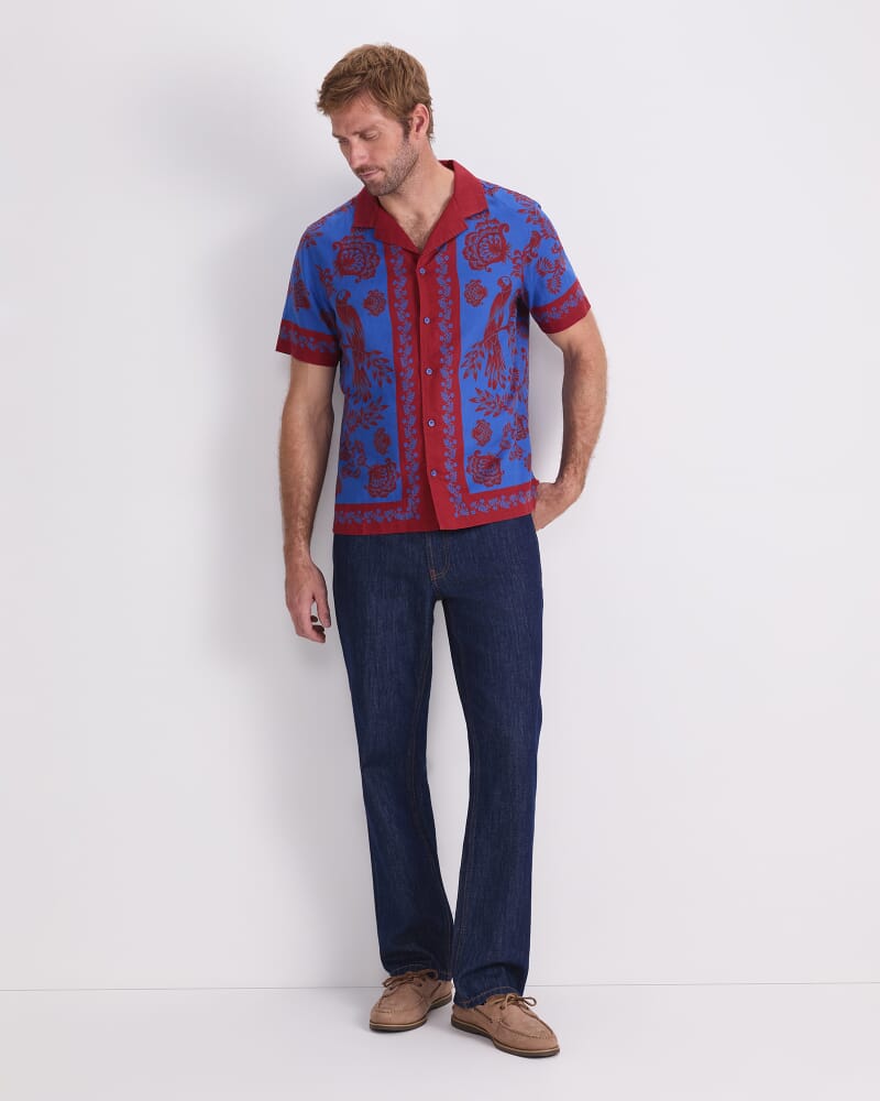Mulga Short Sleeve Print Shirt in BLUE/RED