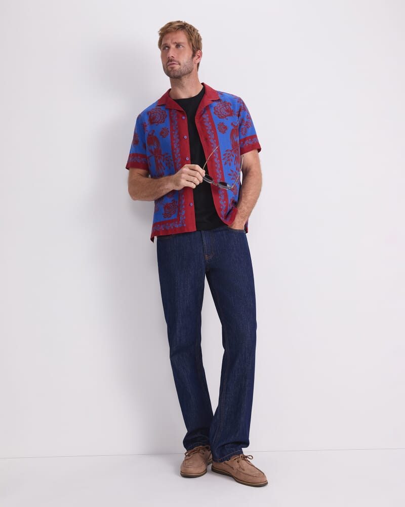 Mulga Short Sleeve Print Shirt in BLUE/RED