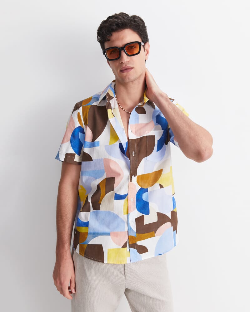 Blake Short Sleeve Print Shirt in YELLOW MULTI