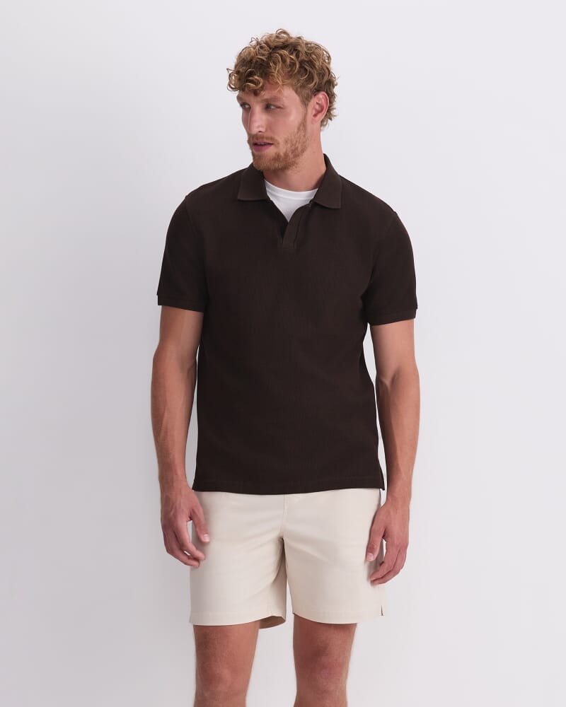 Archer Textured Polo in CHOCOLATE