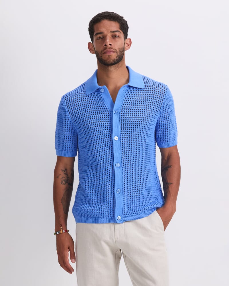 Kevin Cotton Crochet Shirt in CORNFLOWER