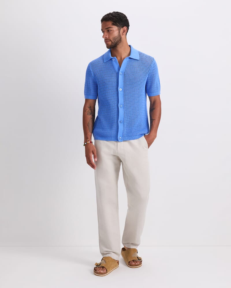 Kevin Cotton Crochet Shirt in CORNFLOWER