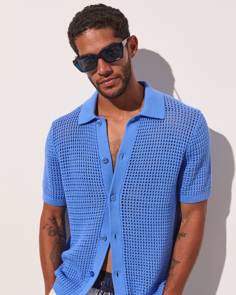 Kevin Cotton Crochet Shirt in CORNFLOWER