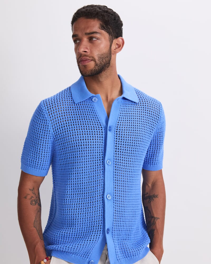 Kevin Cotton Crochet Shirt in CORNFLOWER