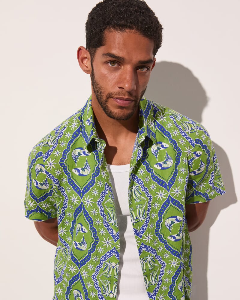 Bream Short Sleeve Print Shirt in GREEN MULTI
