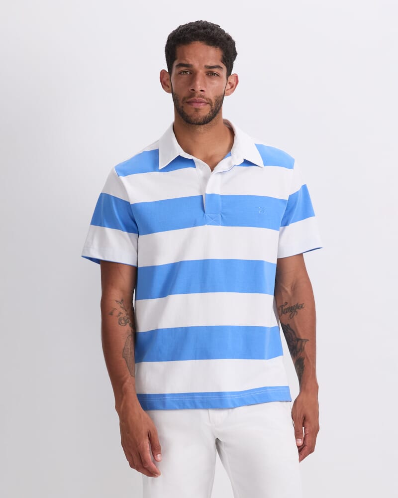 Short Sleeve Rugby Shirt in WHITE/BLUE