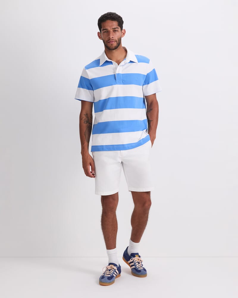 Short Sleeve Rugby Shirt in WHITE/BLUE