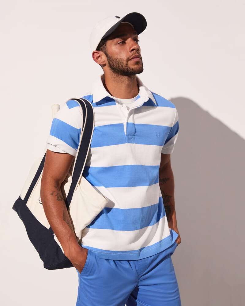 Short Sleeve Rugby Shirt in WHITE/BLUE