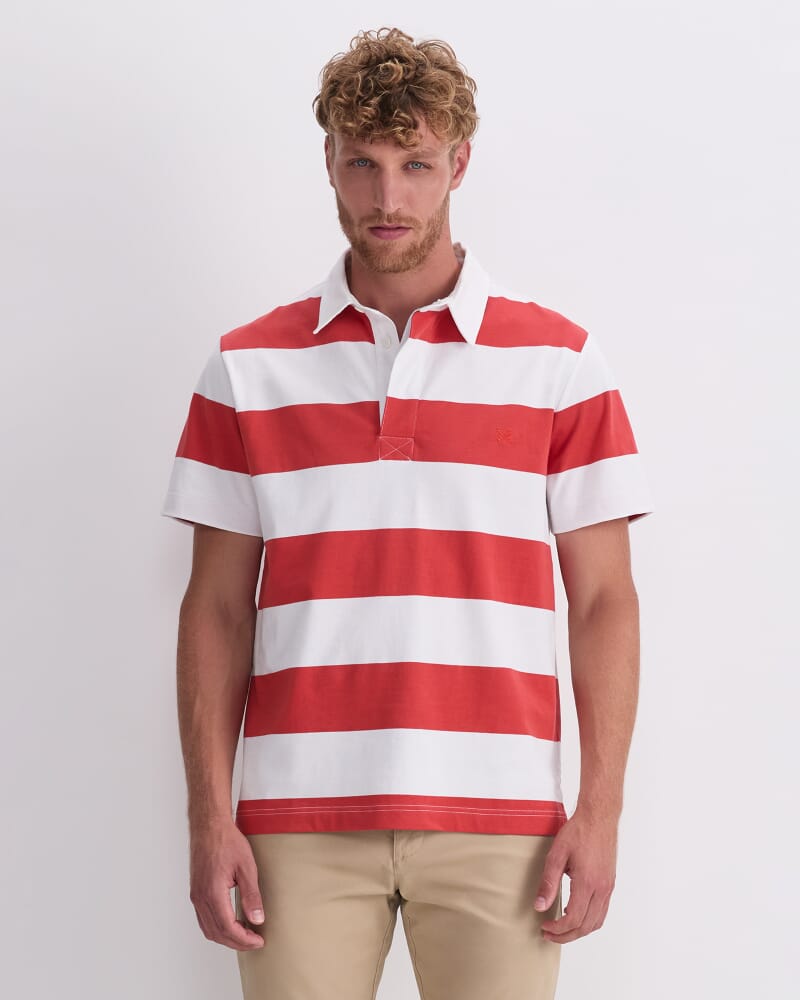 Short Sleeve Rugby Shirt in WHITE/RED