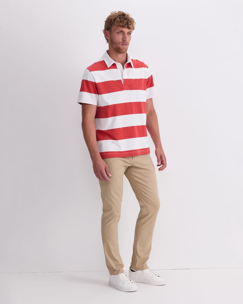 Short Sleeve Rugby Shirt in WHITE/RED