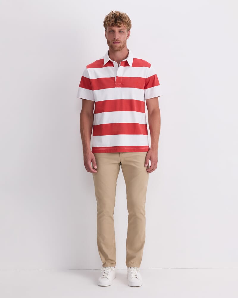 Short Sleeve Rugby Shirt in WHITE/RED