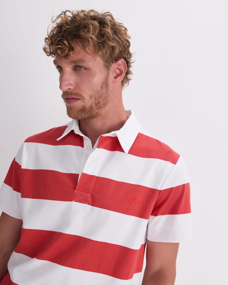 Short Sleeve Rugby Shirt in WHITE/RED