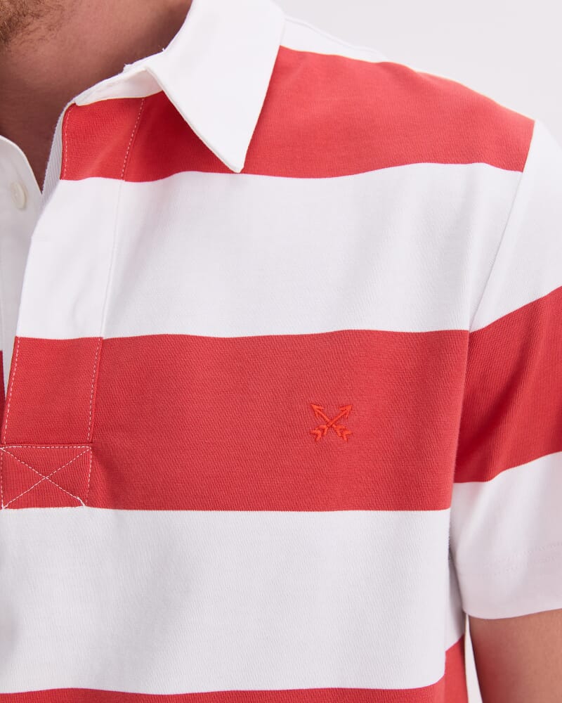 Short Sleeve Rugby Shirt in WHITE/RED