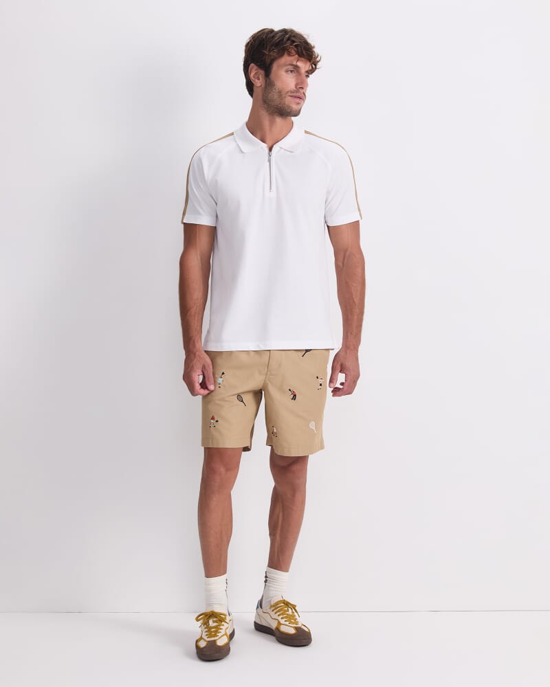 Rod Textured Polo in WHITE/BROWN