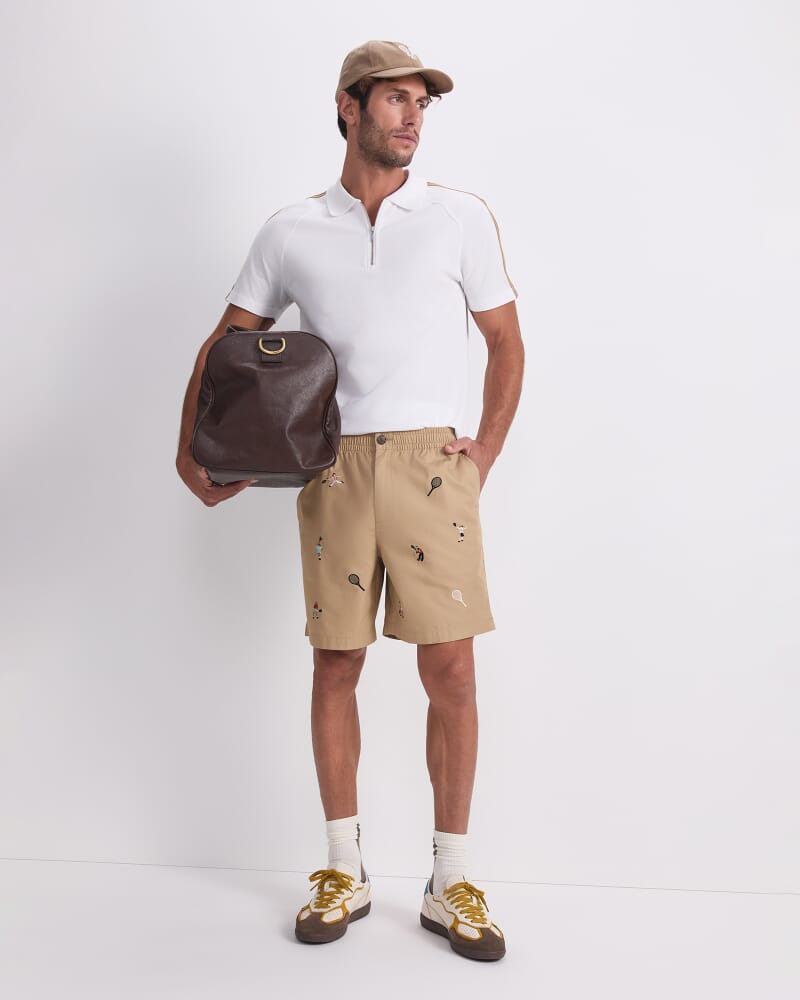 Rod Textured Polo in WHITE/BROWN