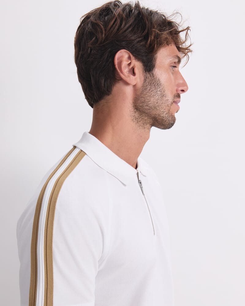 Rod Textured Polo in WHITE/BROWN