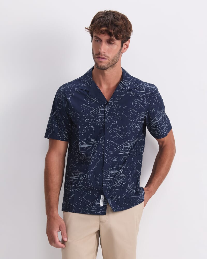 Rally Short Sleeve Print Shirt in NAVY/WHITE